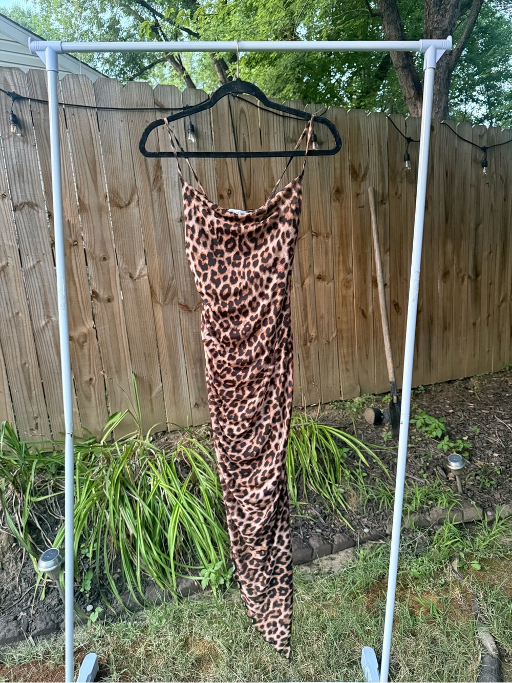 Leopard Print Midi Slip Dress in Brown